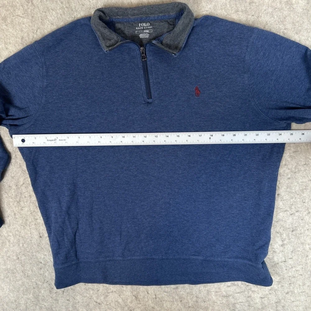 Polo Ralph‎ Lauren Luxury Jersey Quarter Zip Pullover Navy Large Maroon Pony